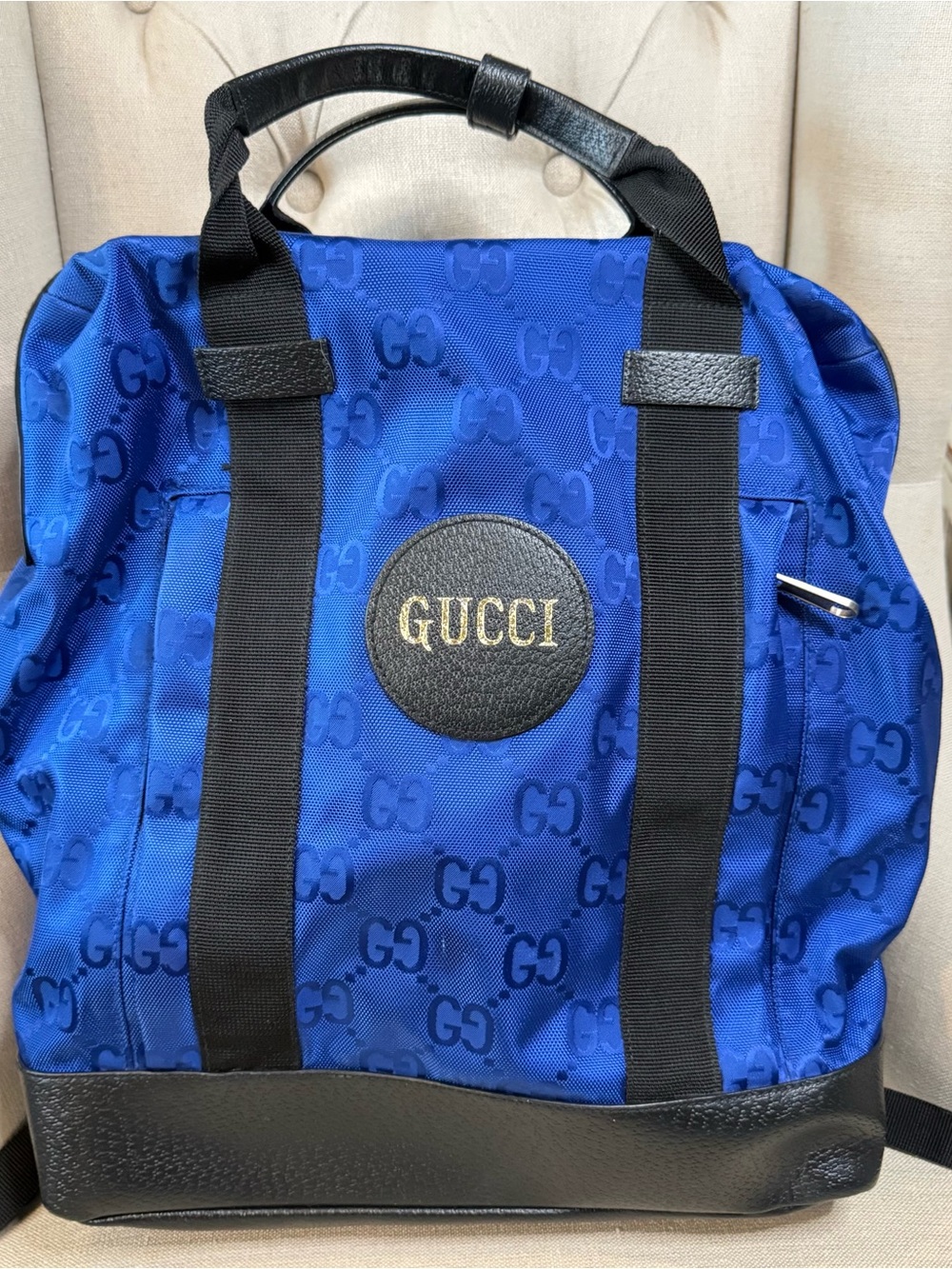 Gucci Blue GG Off The Grid Monogram Backpack with Black Trim